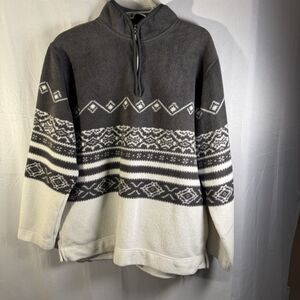 Catalina Gray Fleece Quarter Zip Pullover Nordic Pattern Warm Sweater Women XL